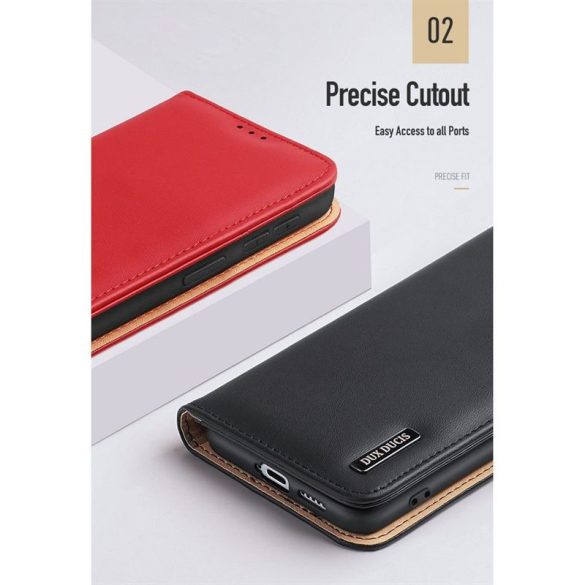 DUX DUCIS Hivo - Bőr pénztárca tok Samsung Galaxy S24 Ultra piros