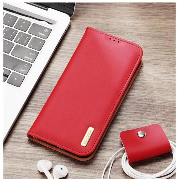 DUX DUCIS Hivo - Bőr pénztárca tok Samsung Galaxy S24 Ultra piros