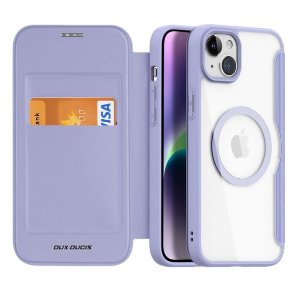 DUX DUCIS Skin X Pro - Folio tok MagSafe kompatibilis Apple iPhone 15 Plus lila színű készülékkel