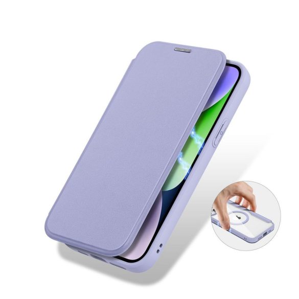 DUX DUCIS Skin X Pro - Folio tok MagSafe kompatibilis Apple iPhone 15 Plus lila színű készülékkel