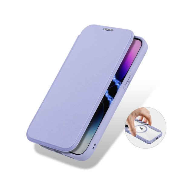 DUX DUCIS Skin X Pro - Folio tok MagSafe kompatibilis Apple iPhone 15 Pro Max lila színű készülékkel