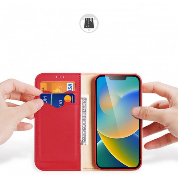 DUX DUCIS Hivo - Bőr tok pénztárcával Apple iPhone 15 Plus czerwone