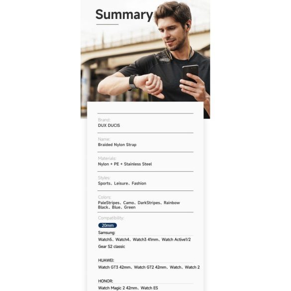 DUX DUCIS Mixture II - nyújtható fonott szíj Samsung Galaxy Watch / Huawei Watch / Honor Watch (20mm-es szíj) terepszínű