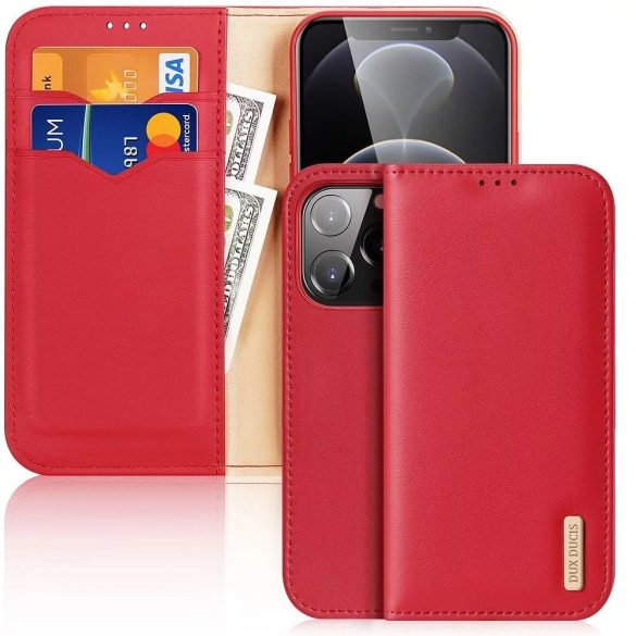 DUX DUCIS Hivo - Bőr tok pénztárcával Apple iPhone 13 Pro czerwone
