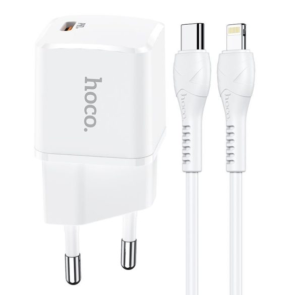 HOCO Type-C utazó töltő + kábel iPhone Lightning 8-tűs tápegységhez 20W Starter N10 fehér