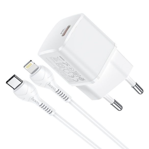 HOCO Type-C utazó töltő + kábel iPhone Lightning 8-tűs tápegységhez 20W Starter N10 fehér