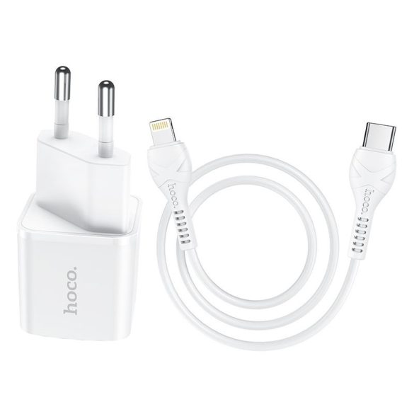 HOCO Type-C utazó töltő + kábel iPhone Lightning 8-tűs tápegységhez 20W Starter N10 fehér
