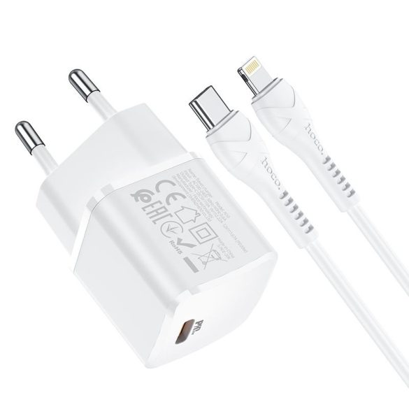 HOCO Type-C utazó töltő + kábel iPhone Lightning 8-tűs tápegységhez 20W Starter N10 fehér