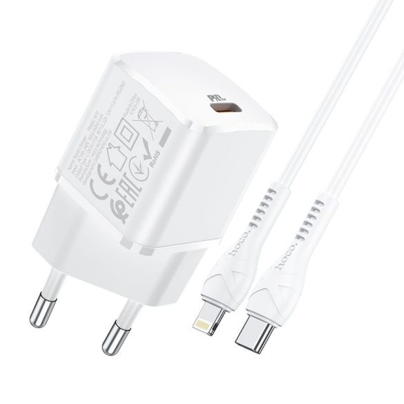 HOCO Type-C utazó töltő + kábel iPhone Lightning 8-tűs tápegységhez 20W Starter N10 fehér