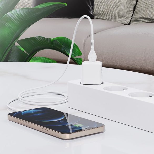 HOCO Type-C utazó töltő + kábel iPhone Lightning 8-tűs tápegységhez 20W Starter N10 fehér