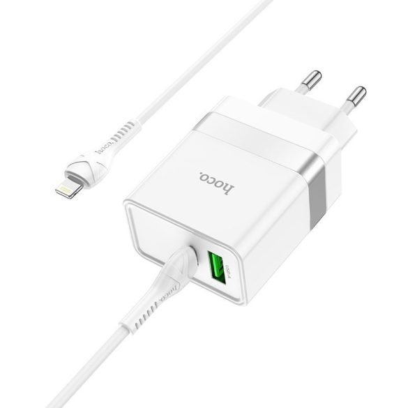 HOCO Type-C + USB QC3.0 típusú utazó töltő kábel iPhone Lightning 8-pin Power Delivery 30W Starter N21 fehér