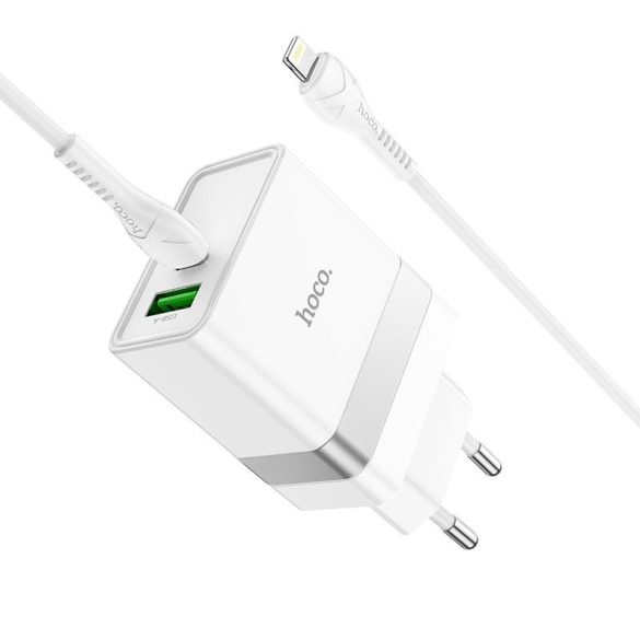 HOCO Type-C + USB QC3.0 típusú utazó töltő kábel iPhone Lightning 8-pin Power Delivery 30W Starter N21 fehér