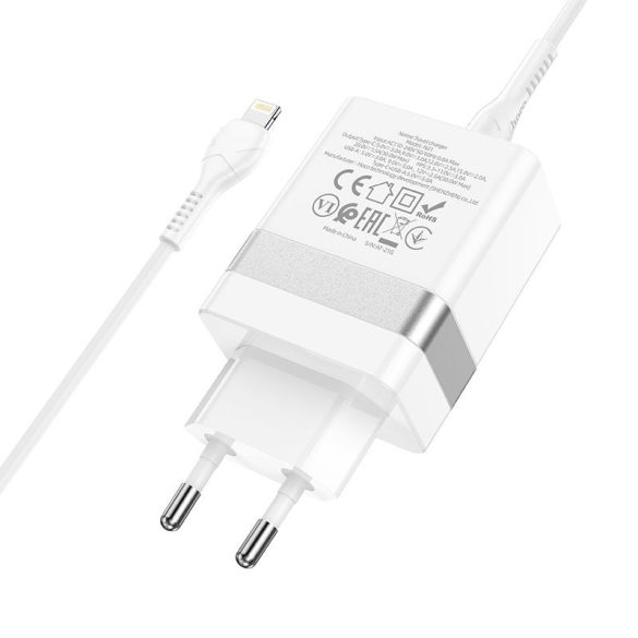 HOCO Type-C + USB QC3.0 típusú utazó töltő kábel iPhone Lightning 8-pin Power Delivery 30W Starter N21 fehér