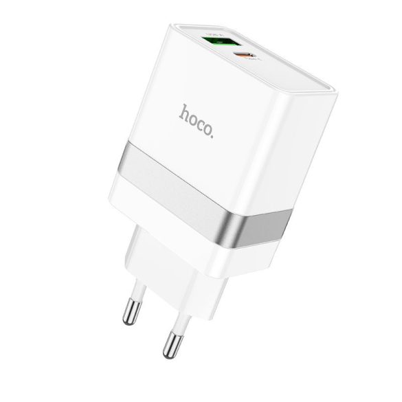 HOCO Type-C + USB QC3.0 típusú utazó töltő kábel iPhone Lightning 8-pin Power Delivery 30W Starter N21 fehér