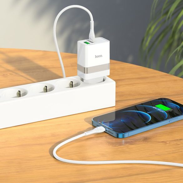 HOCO Type-C + USB QC3.0 típusú utazó töltő kábel iPhone Lightning 8-pin Power Delivery 30W Starter N21 fehér