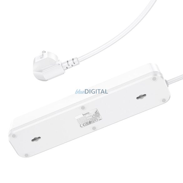 HOCO Power Strip 4 bites hosszabbító kábel aljzat + 2 x USB QC3.0 18W + Type-C PD 20W Aura NS1 fehér