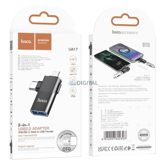 Hoco UA17 adapter Type-C/Lightning - USB-A OTG - fekete