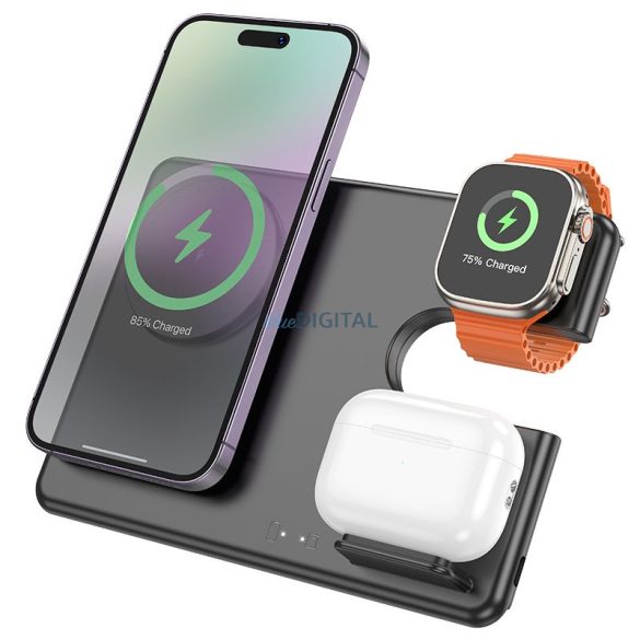 HOCO vezeték nélküli töltő 3 az 1-ben 15W támogatás Apple Watch töltés Geek összecsukható CQ1 fekete