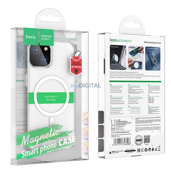 HOCO Mágneses légzsák esésgátló tok Magsafe kompatibilis iPhone 15 PLUS átlátszó