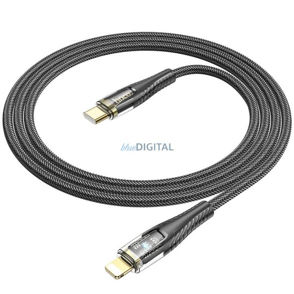 HOCO C típusú kábel Lightning PD 27W U121 1,2 m fekete átlátszó