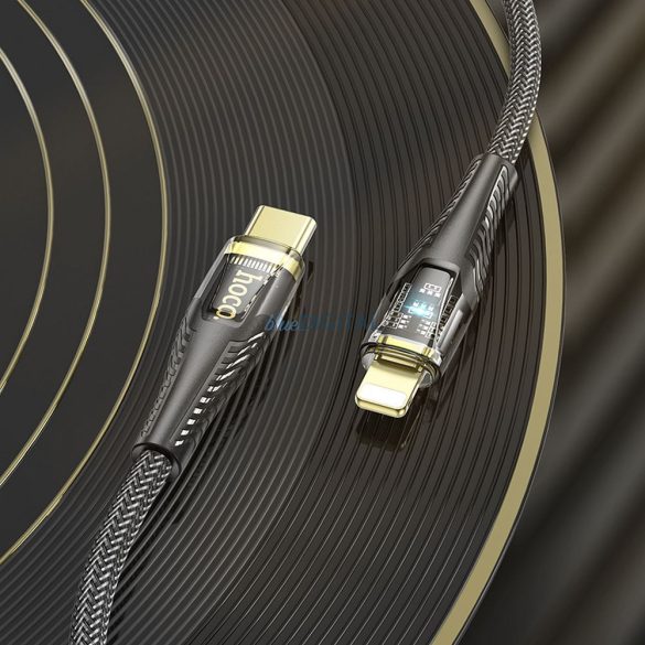 HOCO C típusú kábel Lightning PD 27W U121 1,2 m fekete átlátszó