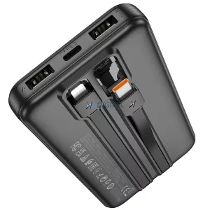 HOCO J118 powerbank 10 000mAh Type-C és Lightning kábellel - fekete