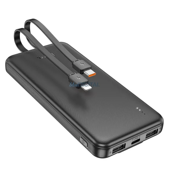 HOCO J118 powerbank 10 000mAh Type-C és Lightning kábellel - fekete