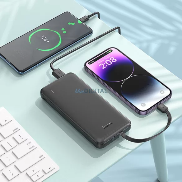 HOCO J118 powerbank 10 000mAh Type-C és Lightning kábellel - fekete