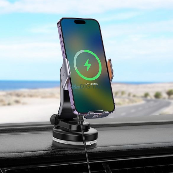 HOCO autós telefontartó a középkonzolra vezeték nélküli töltés 15W átlátszó HW8 fekete