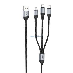   Hoco X102 USB-A - Type-C/Lightning/micro USB kábel 2.4A 1m - fekete