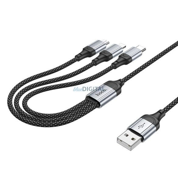 Hoco X102 USB-A - Type-C/Lightning/micro USB kábel 2.4A 1m - fekete