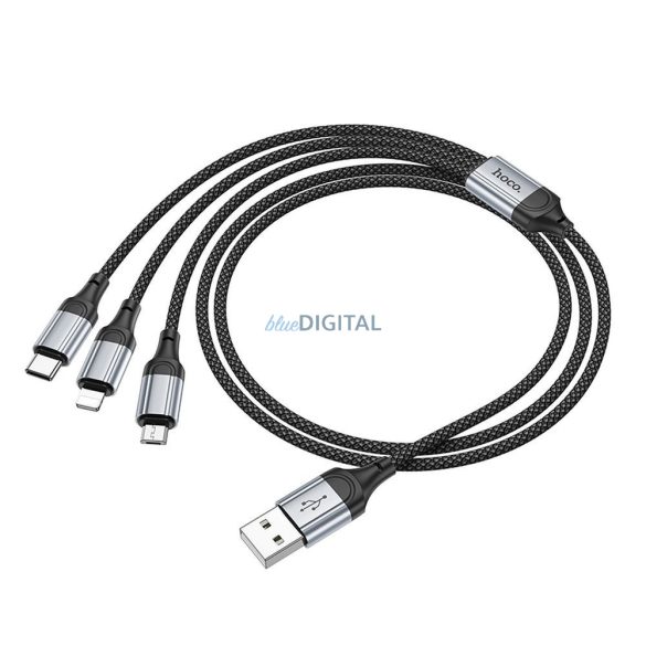 Hoco X102 USB-A - Type-C/Lightning/micro USB kábel 2.4A 1m - fekete