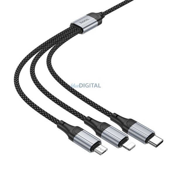 Hoco X102 USB-A - Type-C/Lightning/micro USB kábel 2.4A 1m - fekete