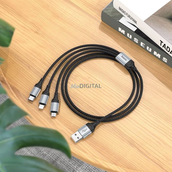 Hoco X102 USB-A - Type-C/Lightning/micro USB kábel 2.4A 1m - fekete