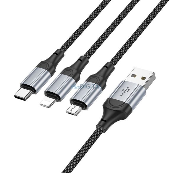 Hoco X102 USB-A - Type-C/Lightning/micro USB kábel 2.4A 1m - fekete