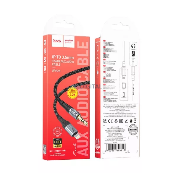 Hoco UPA26 AUX kábel Lightning - 3.5mm jack 1m - fekete