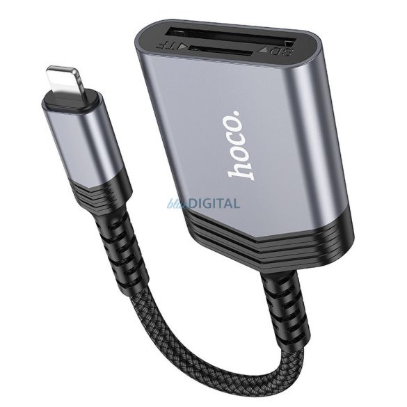 HOCO kártyaolvasó 2in1 iPhone Lightning 8-pin UA25 szürke