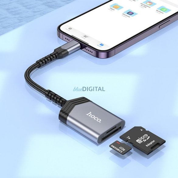 HOCO kártyaolvasó 2in1 iPhone Lightning 8-pin UA25 szürke