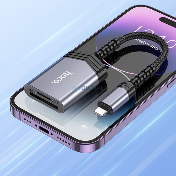 HOCO kártyaolvasó 2in1 iPhone Lightning 8-pin UA25 szürke