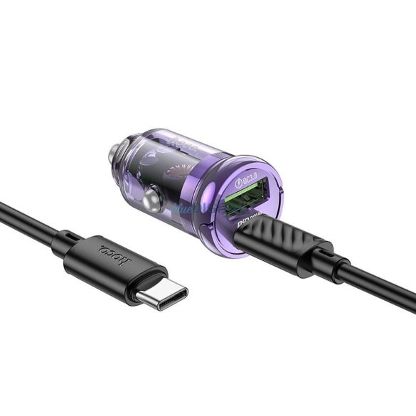HOCO autós töltő USB QC3.0 + Type-C + kábel Type-C Type-C PD 30W Z53A lila