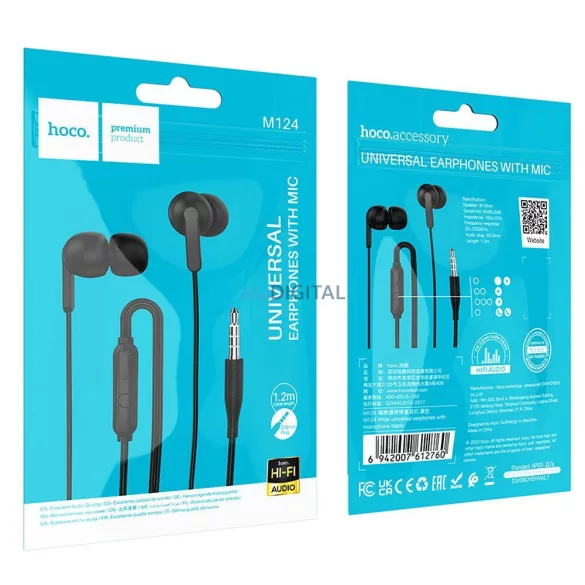 HOCO drót fülhallgató 3,5 mm-es jack mikrofonnal M124 fehér
