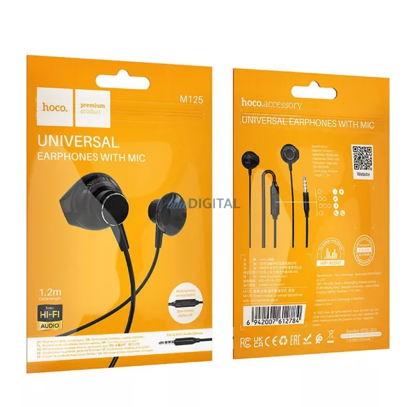 HOCO drót fülhallgató 3,5 mm-es jack mikrofonnal M125 fekete