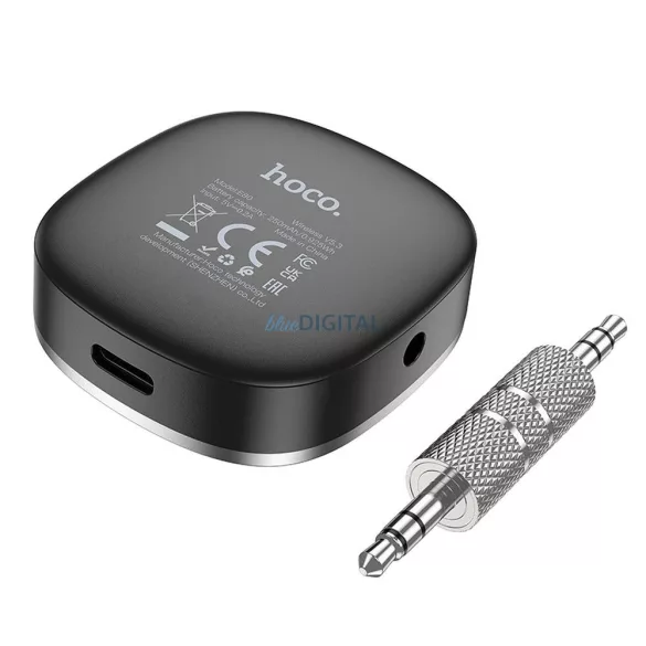 Hoco AUX-Bluetooth-adapter 3,5 mm-es csatlakozóval, kijelzővel, E80, fekete