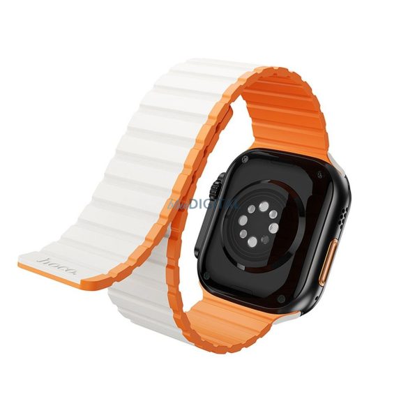 HOCO AS102 mágneses szilikon szíj Apple Watch 42 / 44 / 45 / 49 mm - fehér-narancssárga