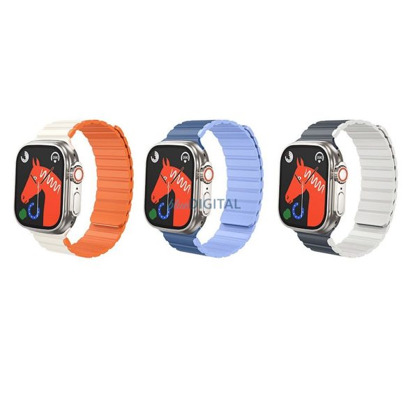 HOCO AS102 mágneses szilikon szíj Apple Watch 42 / 44 / 45 / 49 mm - fehér-narancssárga