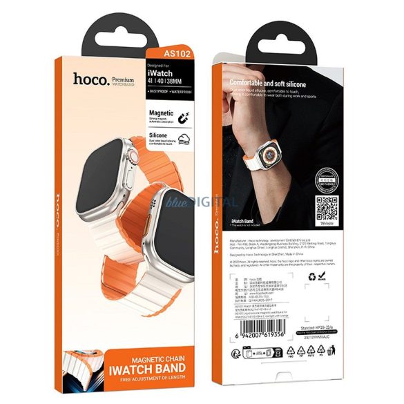 HOCO AS102 mágneses szilikon szíj Apple Watch 42 / 44 / 45 / 49 mm - fehér-narancssárga