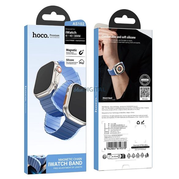 HOCO AS102 mágneses szilikon szíj Apple Watch 42 / 44 / 45 / 49 mm - sötétkék-világoskék