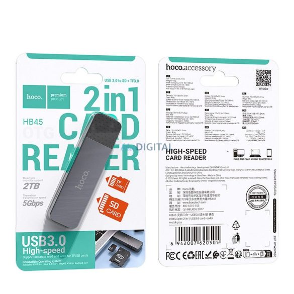 HOCO HB45 kártyaolvasó USB A 3.0 - szürke