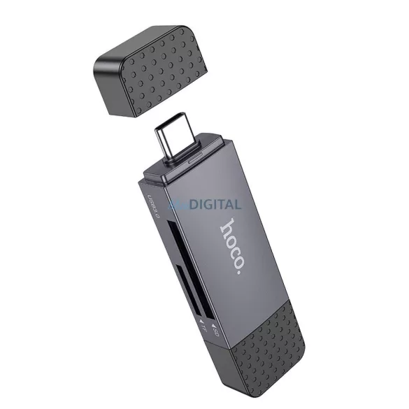 HOCO kártyaolvasó 2in1 USB A + C 3.0 tok - szürke