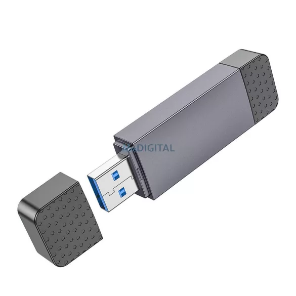 HOCO kártyaolvasó 2in1 USB A + C 3.0 tok - szürke